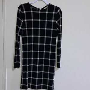 Michael Kors Black and Gray Plaid Long Sleeve Dress